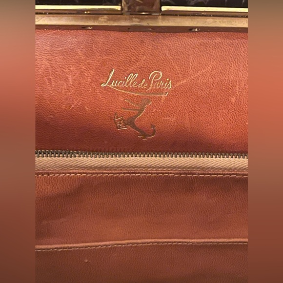 Vintage Lucille de Paris Brown Alligator Leather Handbag With Mirror RARE - Picture 9 of 16